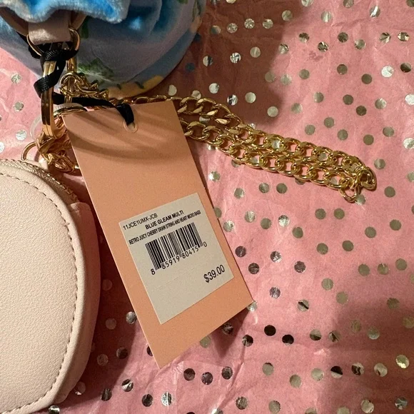 Juicy Couture Blue Gleam Drawstring Mini Bag with Heart Mirror Charm Pouch NWT - Picture 3 of 10
